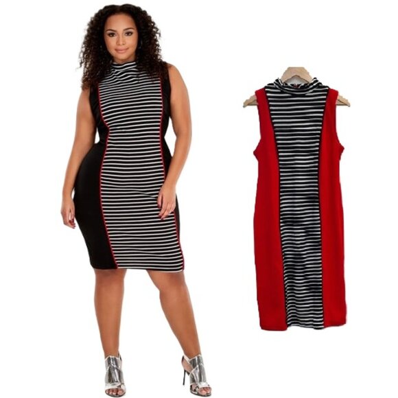 NWT - Ashley Stewart by Shelby & Palmer Striped Mock Neck Dress – Size 14W - Picture 1 of 14